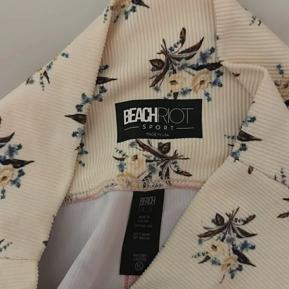 Beach Riot Sport Women’s Ayla Floral Ribbed Leggings Pink Cream Size XL